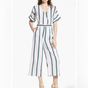 J. O. A. Surplice Jumpsuit Mint Chocolate Stripe